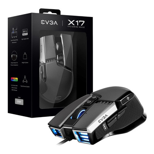 Mouse Gamer Evga X17 16000 Dpi 10 Botones Rgb Pesas Color Grey