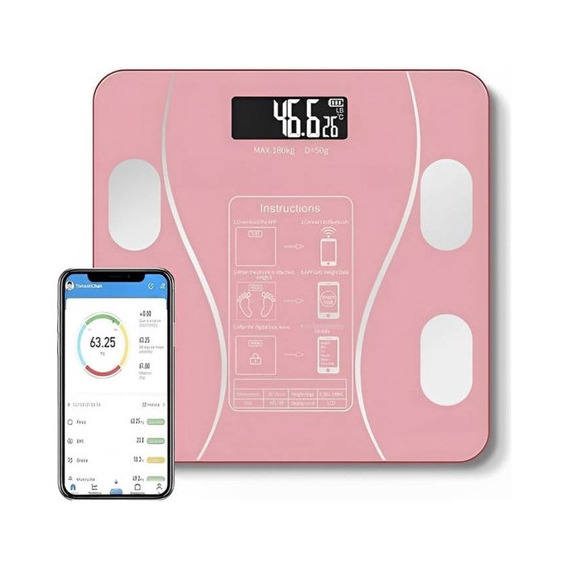 Balanza Digital Smart Bluetooth - Controla Tu Peso Y Salud Color Rosado