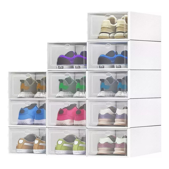 Kit De 12 Cajas Blancas Organizadoras Apilables Para Zapatos