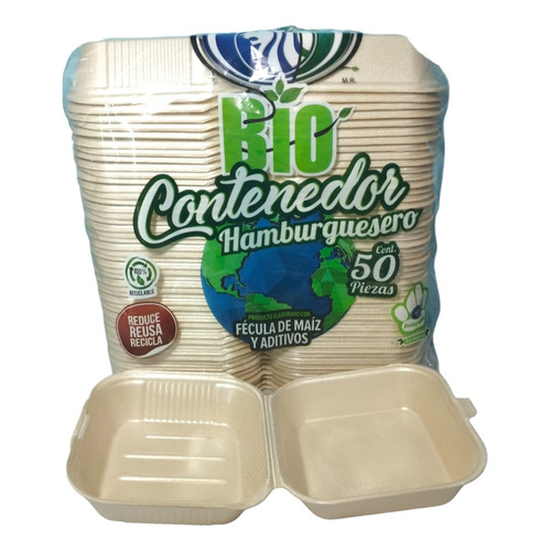 Contenedor P/hamburguesas Biodegradable Desechable 50 Pz