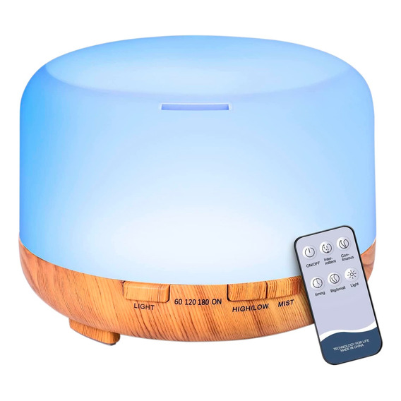 Difusor De Aromaterapia 500ml Humidificador Luz Led Control.