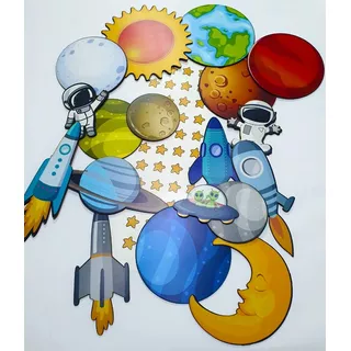 Kit De Placas Decorativas Astronauta, Naves E Planetas C3043