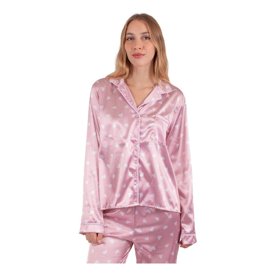 Pijama Mujer Invierno Saten Conjunto Pantalon Y Camisa Largo