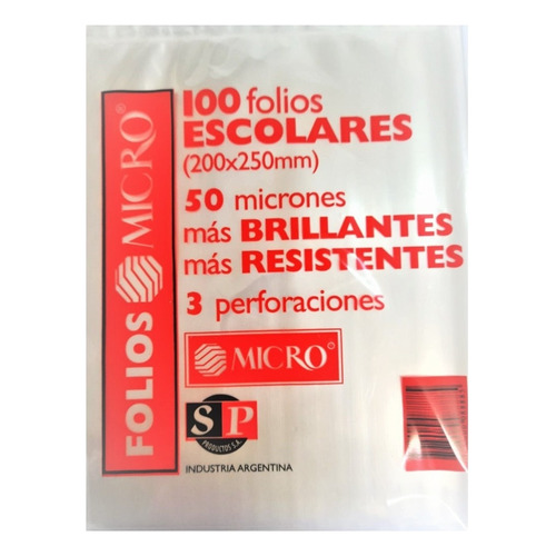 Folio Micro Escolar N° 3 X100 50 Micrones Cristal