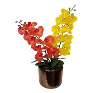 Arranjo De Flores Artificiais Com Orquídeas Em Vaso Cerâmico