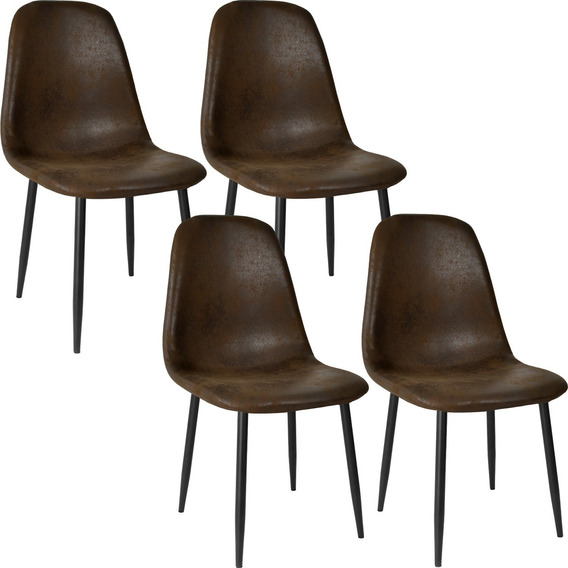 Set 4 Sillas Modernas Juego Comedor Cocina Suede Gamuza Cafe Color de la estructura de la silla Negro