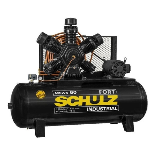 Compresor de aire eléctrico Schulz Fort MSWV 60/425 trifásico 425L 15hp 220V/380V/440V/760V 60Hz negro