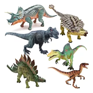 Kit 6 Brinquedos Dinossauros Articuláveis E Livro Ilustrado