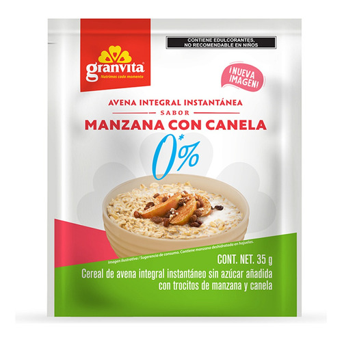 5 Pzs Granvita Avena Instantanea Manzana 0% Azucar 35gr