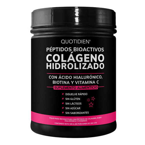 Peptidos Bioactivos De Colageno Hidrolizado Quotidien Essential Moments Con Ácido Hialurónico, Biotina Y Vitamina C - Colageno para Piel - 500g