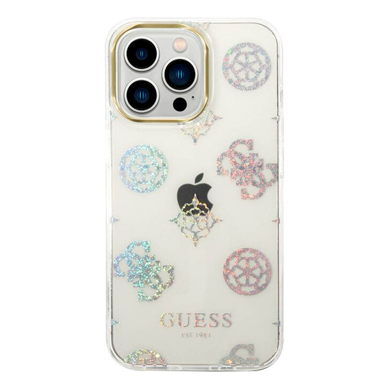 Protector Guess Peony Glitter Para iPhone 14 Pro Max -blanco