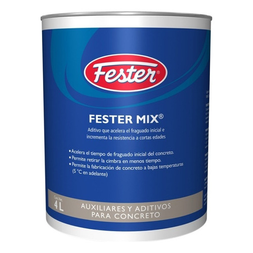 Acelerante Fraguado Concreto Fester Festermix 4lt 15200250 Color Gris