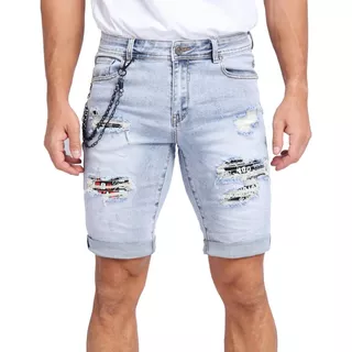 [logeqi] Shorts Jeans Rasgados Azules De Hombre