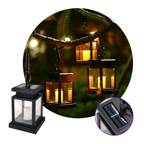 Lampara Farol Exterior Solar Led Vela Luz Cálida Colgante