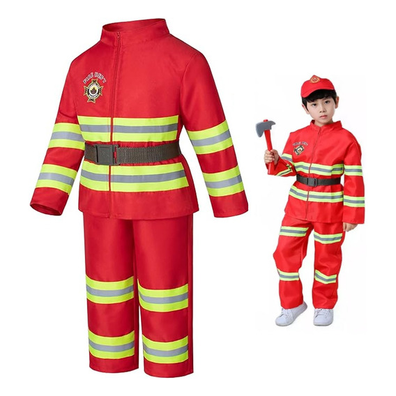 Disfraz Con Cinturón De Bombero Color Rojo Para Niños