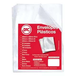 Envelope Plástico A3 0.12 4 Furos 5324 Pct 50 Unid Dac