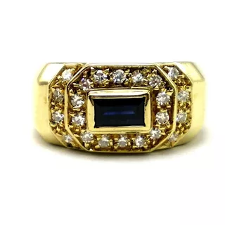 Anillo De Oro 18 Kt Zafiro Azul Natural Y Brillantes