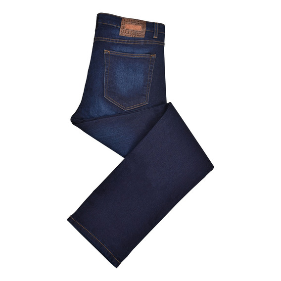 Jeans Cuadra Caballero Con Aplicación De Piel Azul