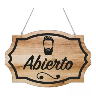 Letrero Barbería Abierto - Cerrado Vintage 30x20cm Madera 