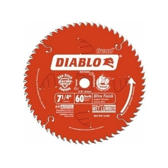 Disco Sierra Diablo 7 -1/4'' 60 Dientes Corte Fino Melamina