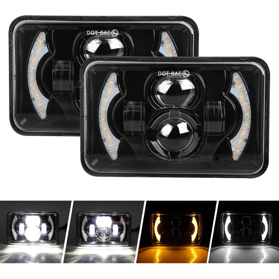 Par Faros Led Lupa 4x6 Cuadrado H4 Ojos Ángel,hi/lo Luz 180w