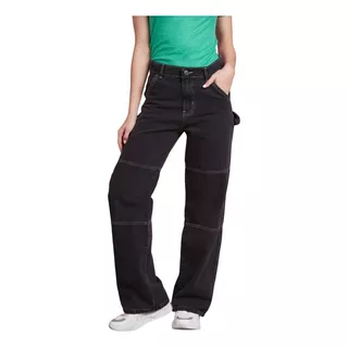 Jean Wide Leg Con Recorte Negro Mujer Cenitho