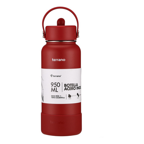Botella Térmica Terrano 950ml. C/pico. Y Accesorios Color Rojo Oscuro