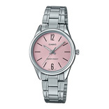 Reloj Casio Mujer Modelo Ltp-v005d-4budf /relojería Violeta Color De La Correa Plateado