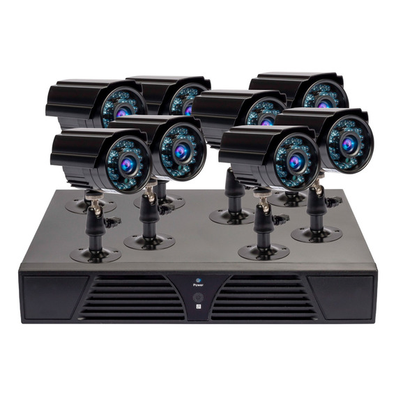 Kit Seguridad 8 Camaras Exterior Cctv Dvr 700tvl Motorizado Infrarrojo Vision Nocturna Vigilancia Color Negro