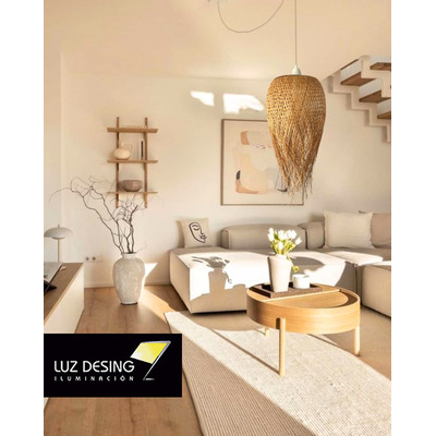 Colgante Deco Moderno De Bambu 50x80 Natural Apto Led E27 