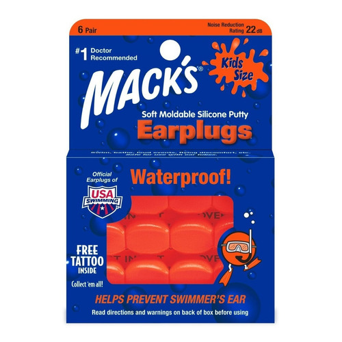 Protector de orejas de silicona Kids Macks Putty para niños, 6 pares