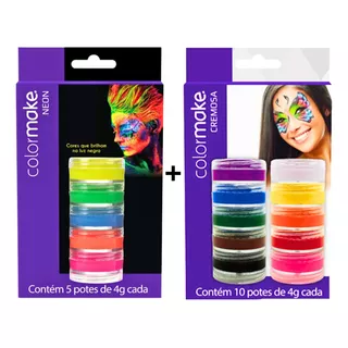 Kit Tinta Facial Colormake 10 Cores Vivas + 5 Neon