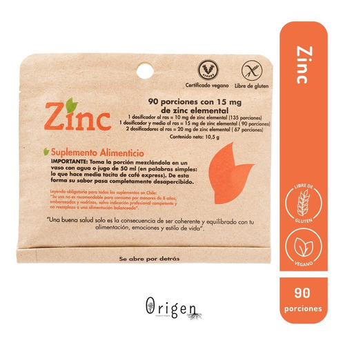 Zinc Dulzura Natural En Polvo 90 Porciones Con 15 Mg Vegano