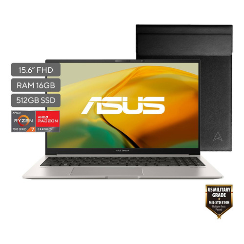 Portátil Asus Zenbook 15 BN262 gris AMD Ryzen 7 7735U  16GB de RAM 512GB SSD, AMD Radeon Graphics 120 Hz 1920x1080px FreeDOS FreeDOS