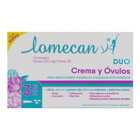 Duo Crema Y 3 Óvulos Lomecan V Alivio Infección Vaginal 20 G