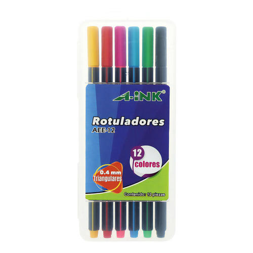 12 Rotuladores Marcadores Triangulares Escolar Oficina A-ink