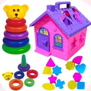 Kit Brinquedo Educativo 1 Ano Menino Menina Casinha Ursinho