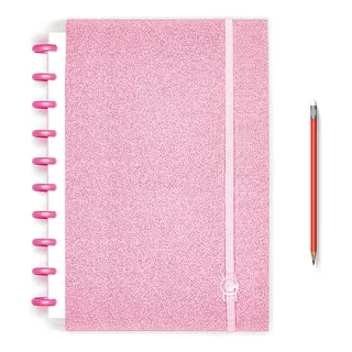 Caderno Criativo De Discos Glitter Rosa - Grande