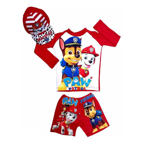 Traje De Baño Paw Patrol Para Niño - Buzo,  Bóxer Y Gorra