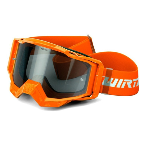 Antiparras Motocross Wirtz Element Plus + Enduro Atv Mtb Lente Espejado Silver Armazón Naranja Talle Adulto