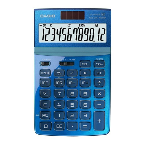 Calculadora Casio Jw 200tw 12 Digitos Grandes A Pila Y Solar Color Azul