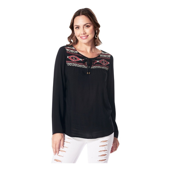 Blusa Dama Negro Devendi Con Bordado Al Frente