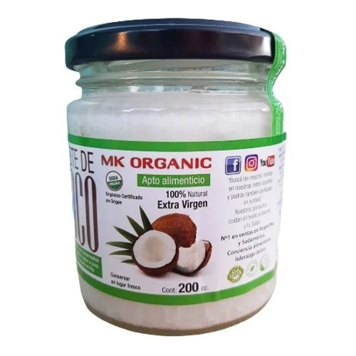 Aceite De Coco Extra Virgen 200 Ml Mk Organic