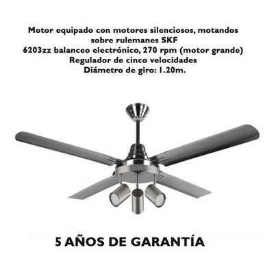 Ventilador De Techo Acero 4 Palas + Aplique 3 Luces Led Tg