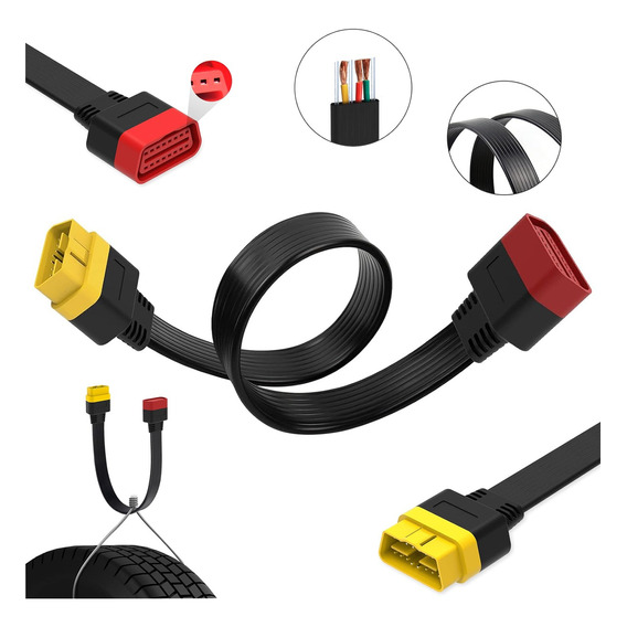 Cable De Extensión Obd2 16 Pin Para Escaner Automotriz 60cm