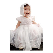 Vestido Branco P/ Bebês Com Touca P/ Batizados Ou Reveillon