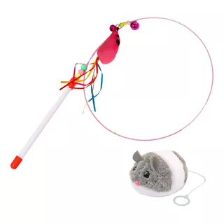 Cañita Para Gatos + Juguete Interactivo Raton Cuerda