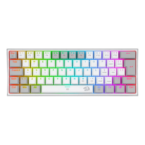 Teclado gamer Redragon Fizz K617 QWERTY inglés US color blanco y gris con luz RGB