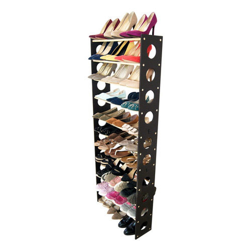 Rack Zapatera Organizador 10 Niveles 30 Pares Zapatos Madera Color Negro