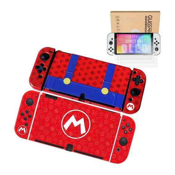 Estuche Para Nintendo Switch Oled Carcasa Mario + 3 Vidrios